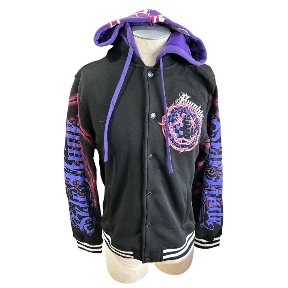 Rebel Minds Mens Hoodie M Self Made Streetwear Punk Skater Button Front